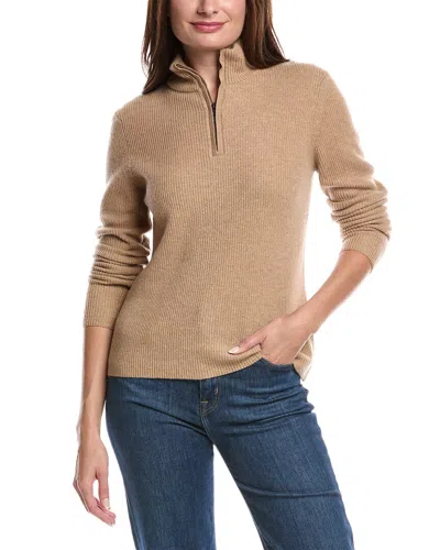 Forte Cashmere Rib Zip Mock Cashmere Sweater In Brown