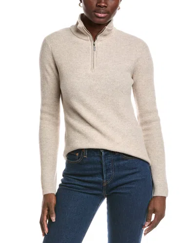 Forte Cashmere Rib Zip Mock Cashmere Sweater In Neutral