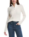 Forte Cashmere Rib Zip Mock Cashmere Sweater In White