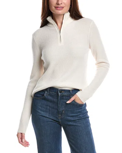 Forte Cashmere Rib Zip Mock Cashmere Sweater In White