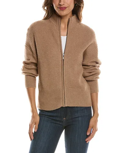 Forte Cashmere Rib Zip Mock Neck 100% Cashmere Cardigan In Multi
