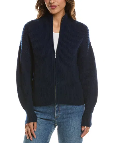 Forte Cashmere Rib Zip Mock Neck 100% Cashmere Cardigan In Multi