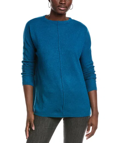 Forte Cashmere Seamed Easy Funnel Neck Cashmere Sweater In Blue