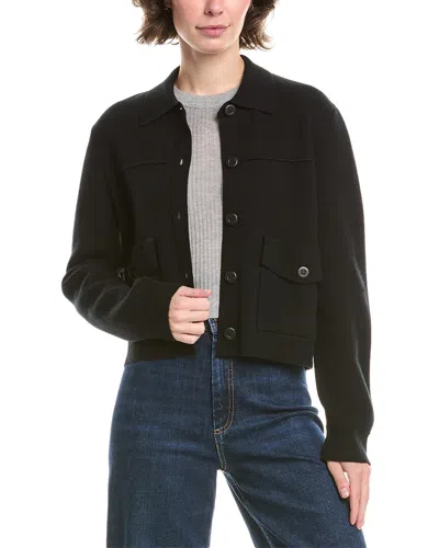 Forte Cashmere Short Doubleknit Cashmere Shacket In Black