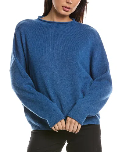 Forte Cashmere Slouchy Roll Trim 100% Cashmere Pullover In Blue
