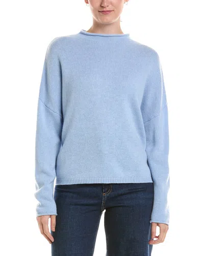 Forte Cashmere Slouchy Roll Trim Cashmere Pullover In Blue
