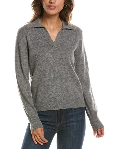 Forte Cashmere Split Neck 100% Cashmere Polo Sweater In Gray