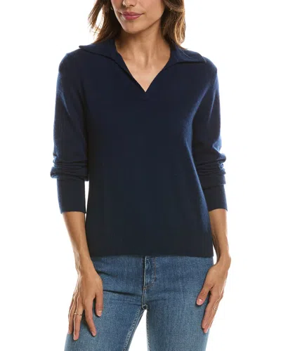 Forte Cashmere Split Neck 100% Cashmere Polo Sweater In Blue