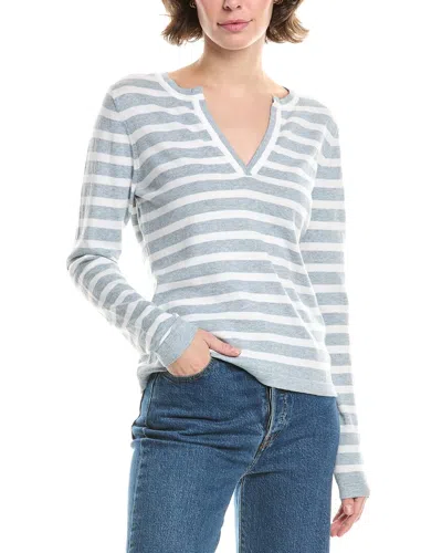Forte Cashmere Split Neck Cashmere-blend Sweater In Blue