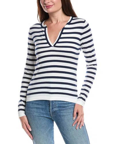 Forte Cashmere Split Neck Cashmere-blend Sweater In Blue