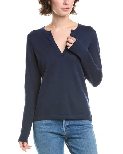 Forte Cashmere Split Neck Cashmere-blend Sweater In Blue