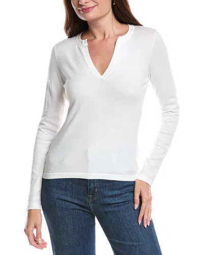 Forte Cashmere Split Neck Cashmere-blend Sweater In White