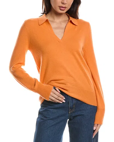 Forte Cashmere Split Neck Cashmere Polo Sweater In Orange