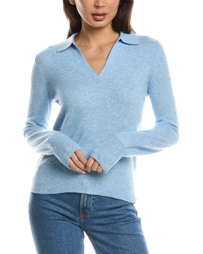 Forte Cashmere Split Neck Cashmere Polo Sweater In Blue