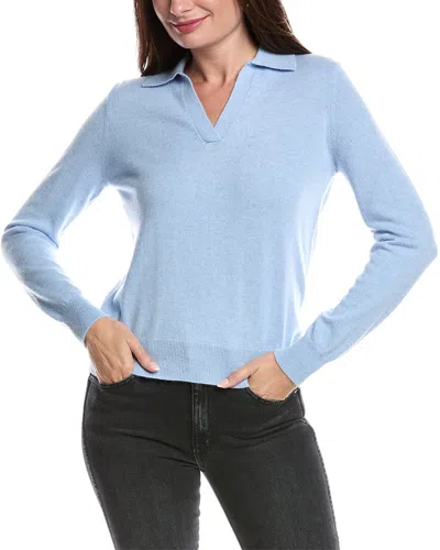 Forte Cashmere Split Neck Cashmere Polo Sweater In Blue