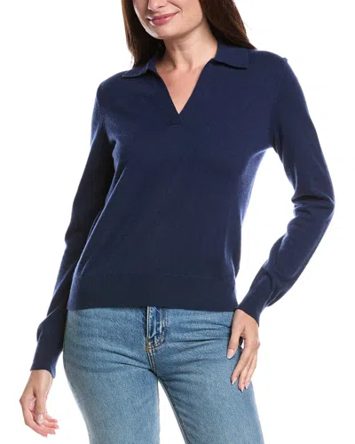 Forte Cashmere Split Neck Cashmere Polo Sweater In Blue