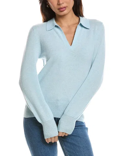 Forte Cashmere Split Neck Cashmere Polo Sweater In Blue