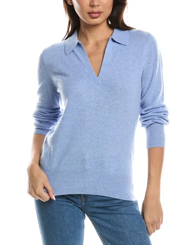 Forte Cashmere Split Neck Cashmere Polo Sweater In Blue