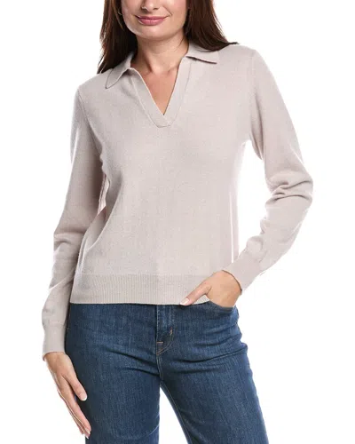 Forte Cashmere Split Neck Cashmere Polo Sweater In Neutral