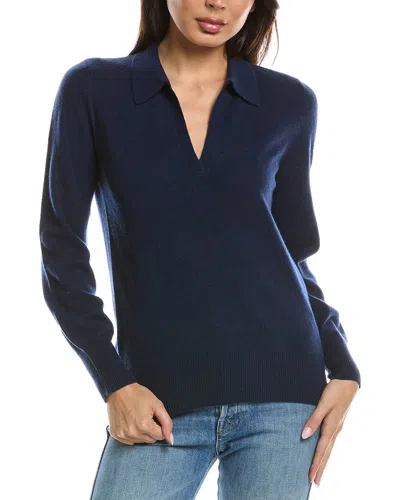 Forte Cashmere Split Neck Cashmere Polo Sweater In Blue
