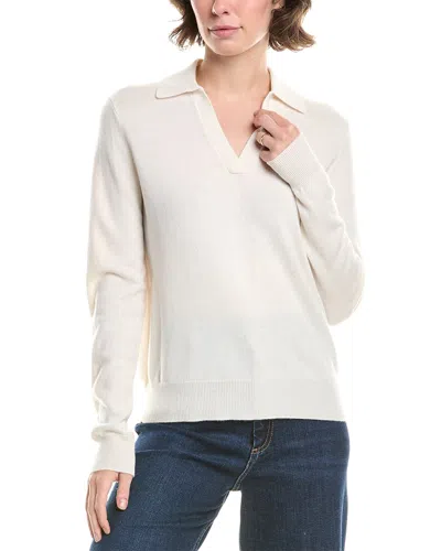 Forte Cashmere Split Neck Cashmere Polo Sweater In White