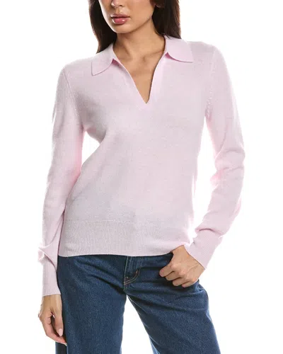 Forte Cashmere Split Neck Cashmere Polo Sweater In Pink