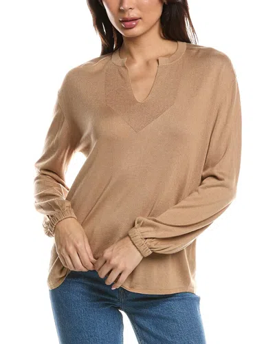 Forte Cashmere Split Neck Silk & Cashmere-blend Sweater In Brown