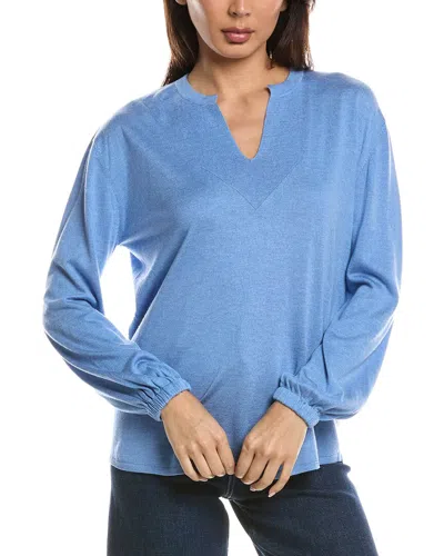 Forte Cashmere Split Neck Silk & Cashmere-blend Sweater In Blue