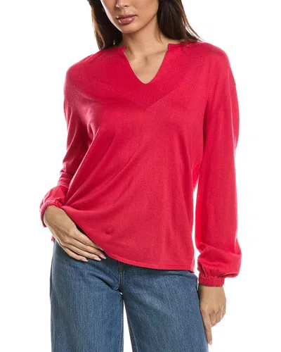 Forte Cashmere Split Neck Silk & Cashmere-blend Sweater In Red