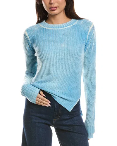 Forte Cashmere Spray Print High-low Cashmere Sweater In Blue