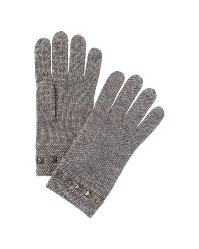 Forte Cashmere Square Metallic Studded Trim Cashmere Gloves In Gray