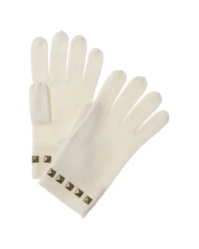 Forte Cashmere Square Metallic Studded Trim Cashmere Gloves In Gray