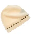 Forte Cashmere Square Metallic Studded Trim Cashmere Hat In White