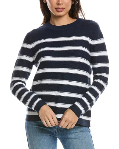 Forte Cashmere Stripe Crewneck Sweater In Blue