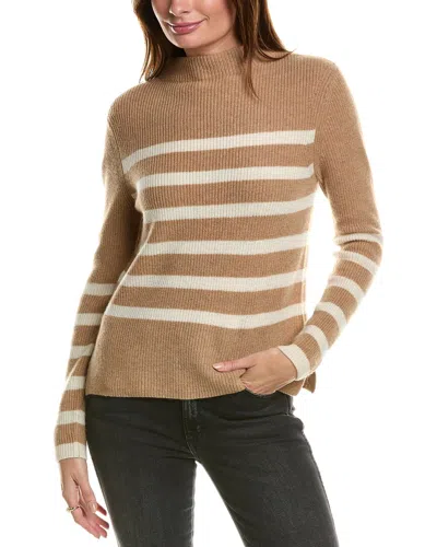 Forte Cashmere Stripe Funnel Neck Cashmere Sweater In Brown