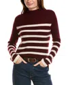 Forte Cashmere Stripe Funnel Neck Cashmere Sweater In Red