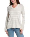 Forte Cashmere Stripe V-neck Sweater In Gray