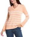 Forte Cashmere Stripe V-neck Sweater In Orange