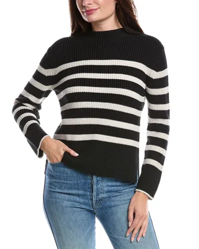 Forte Cashmere Striped Rib Funnel Neck Sweater In Animal Print