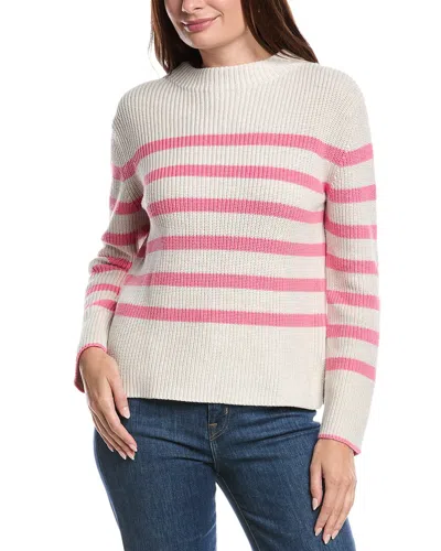 Forte Cashmere Striped Rib Funnel Neck Sweater In Blue