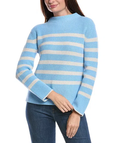 Forte Cashmere Striped Rib Funnel Neck Sweater In Blue