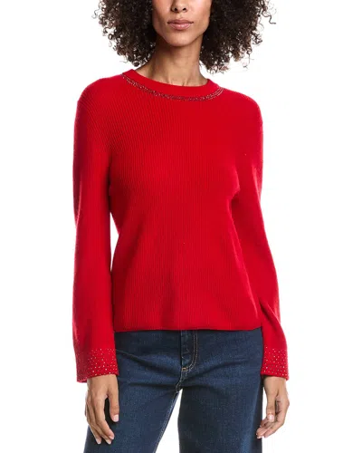 Forte Cashmere Studded Wool & Cashmere-blend Sweater In Red