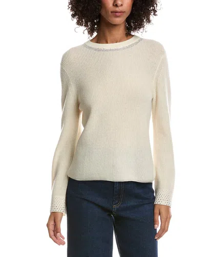 Forte Cashmere Studded Wool & Cashmere-blend Sweater In White