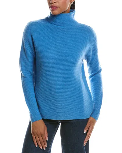 Forte Cashmere Textured Slouchy Funnel Neck 100% Cashmere Sweater In Blue