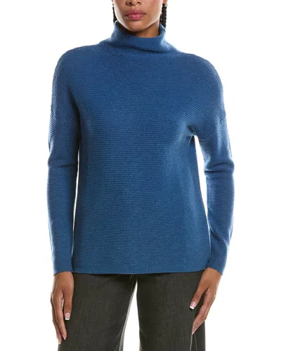 Forte Cashmere Textured Slouchy Funnel Neck 100% Cashmere Sweater In Blue