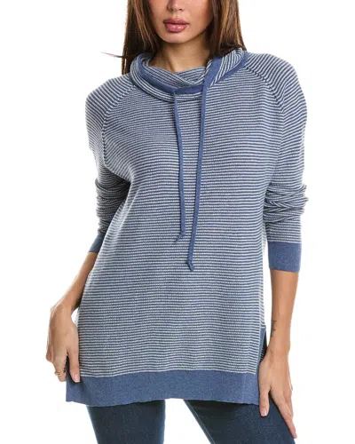 Forte Cashmere Thermal Drawstring Funnel Cashmere-blend Sweater In Blue