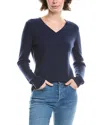 Forte Cashmere Thermal Piped V-neck Cashmere Sweater In Blue