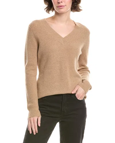 Forte Cashmere Thermal Piped V-neck Cashmere Sweater In Brown