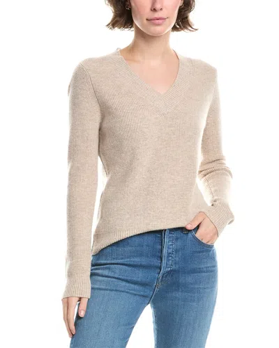 Forte Cashmere Thermal Piped V-neck Cashmere Sweater In Neutral