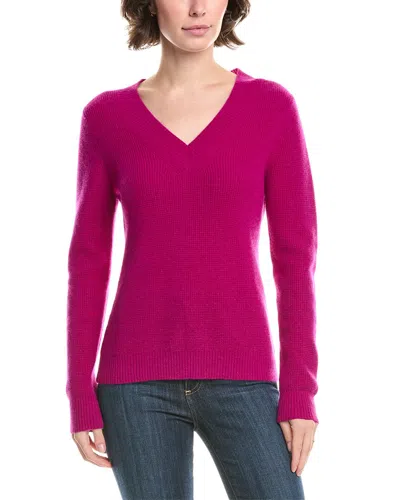 Forte Cashmere Thermal Piped V-neck Cashmere Sweater In Pink